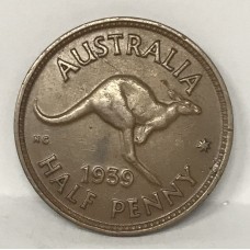 AUSTRALIA 1939 . HALF 1/2  PENNY . ROO . KEY DATE . KEY TYPE
